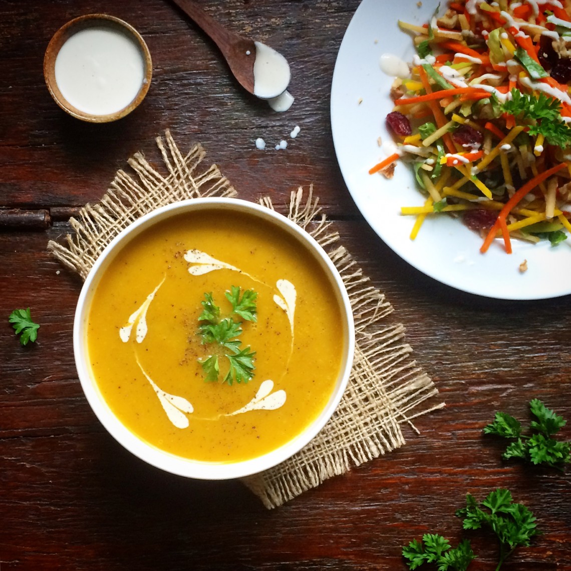Ginger-Sage Butternut Squash Soup with Fresh Autumn Salad
